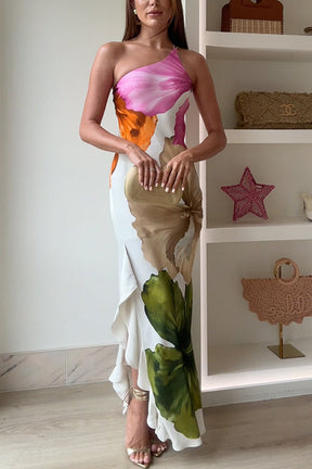 Kenya | Robe Longue Asymétrique à Fleurs et Volants