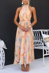 Charmaine | Robe Évasée En Chiffon À Imprimé Aquarelle Et Col Halter