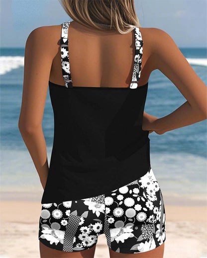 Julia | Maillot De Bain Deux Pièces À Bretelles Réglables Et Short Fleuri
