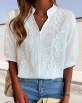 Janice | Blouse À Col V Avec Manches Bouffantes Et Dentelle Délicate