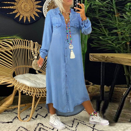 Yara | Robe Longue En Denim À Manches Longues