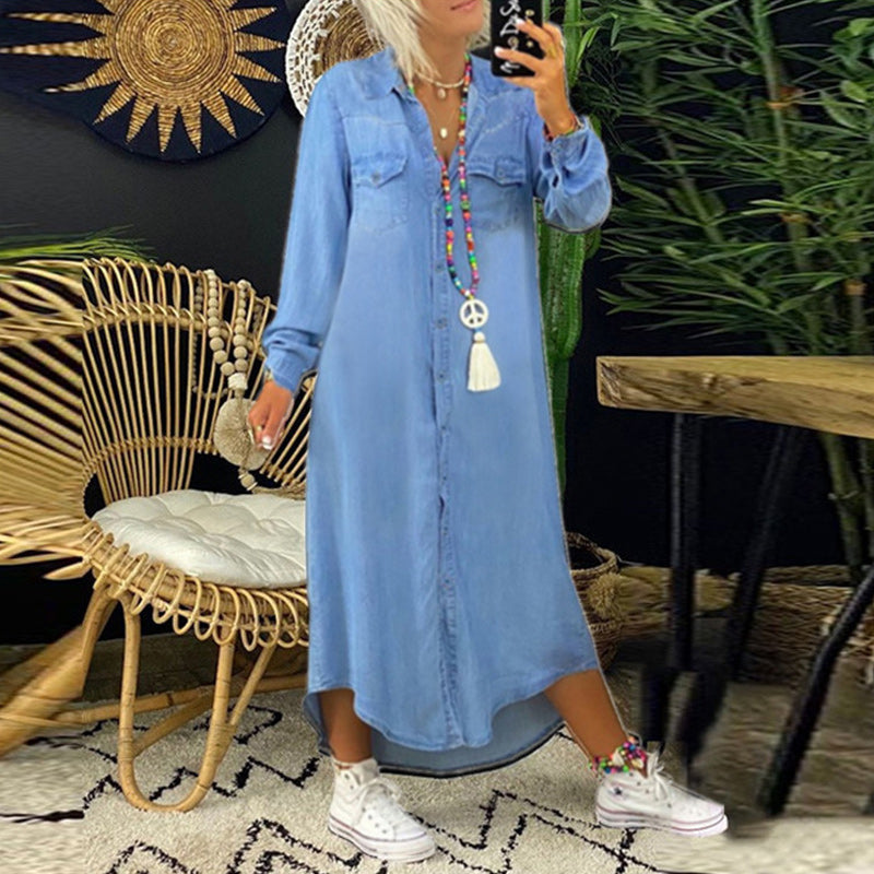 Yara | Robe Longue En Denim À Manches Longues