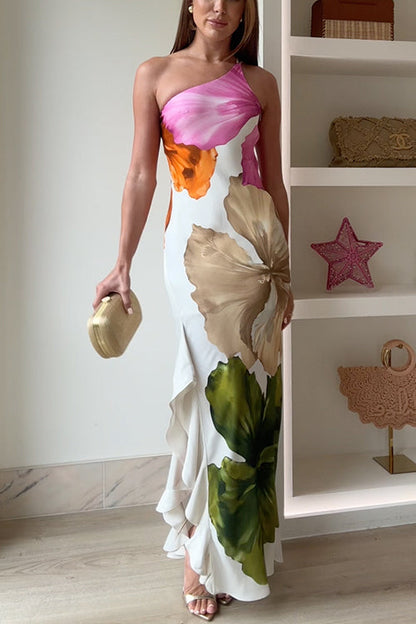 Kenya | Robe Longue Asymétrique à Fleurs et Volants