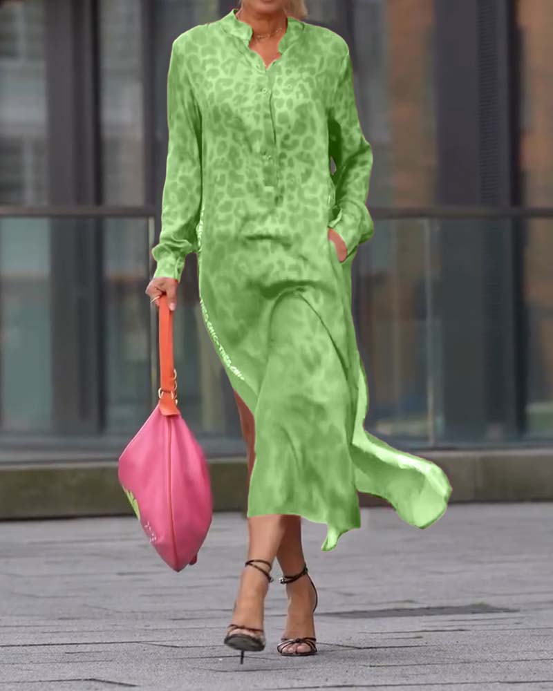 Vilma | Robe Midi Imprimé Léopard Avec Manches Longues Et Fente