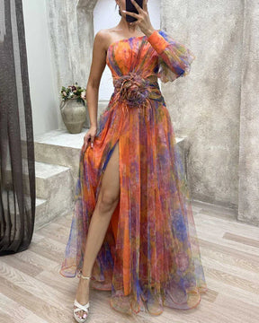 Aureline | Robe Midi Satinée À Une Manche Et Décolleté En V