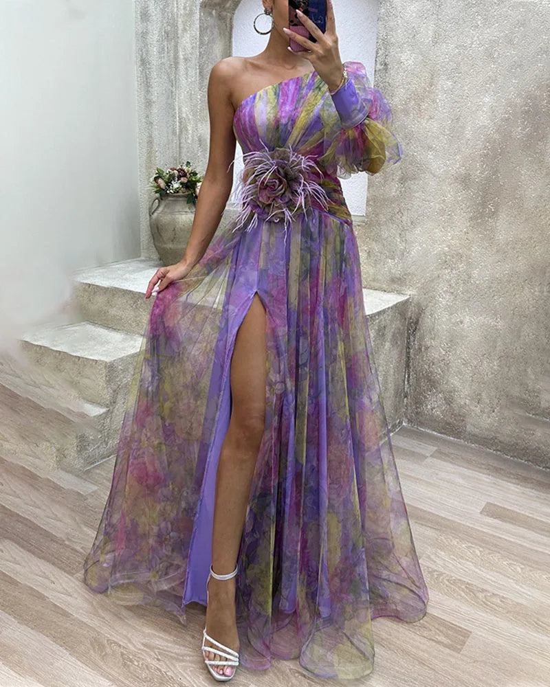 Aureline | Robe Midi Satinée À Une Manche Et Décolleté En V