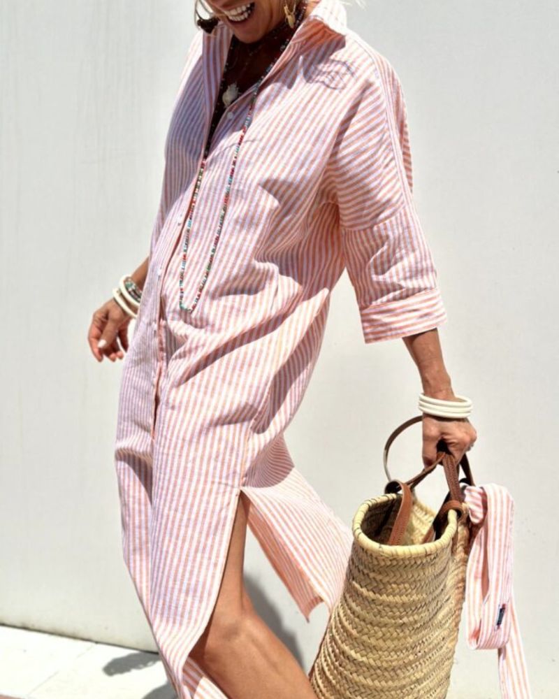 Colen | Robe Chemise Classique Rayée À Lacets