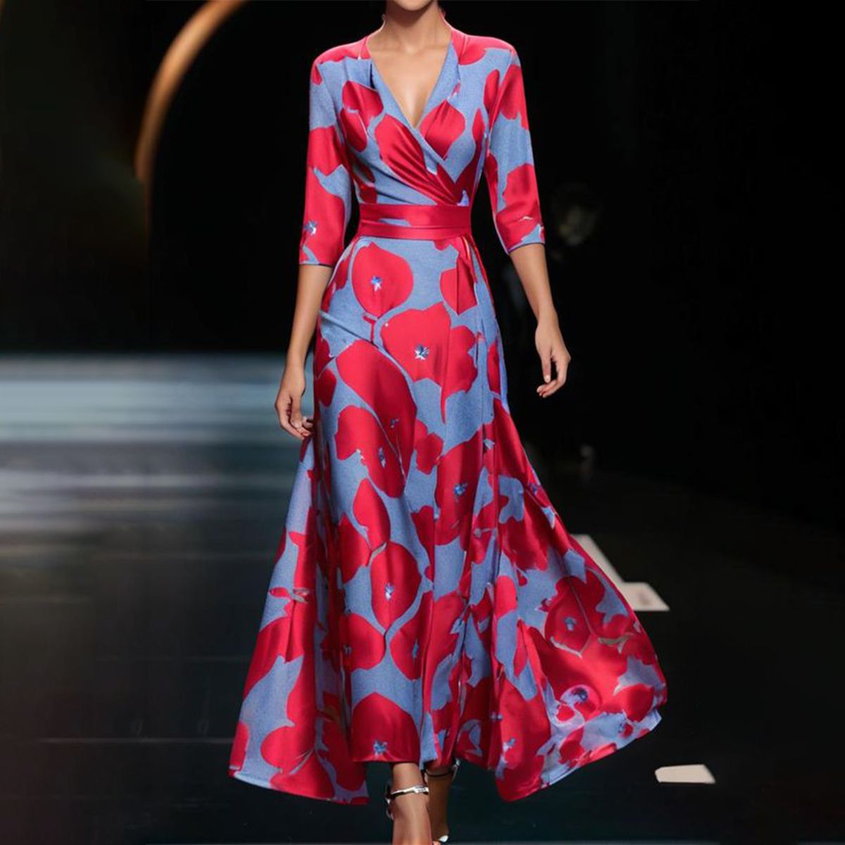 Rhiana | Robe À Encolure En V Et Manches 3/4