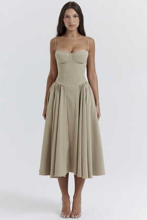 Ashley | Robe Midi Rétro à Bretelles Élégantes