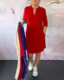 Elle - Robe Unie Col V Élégante Et Confortable