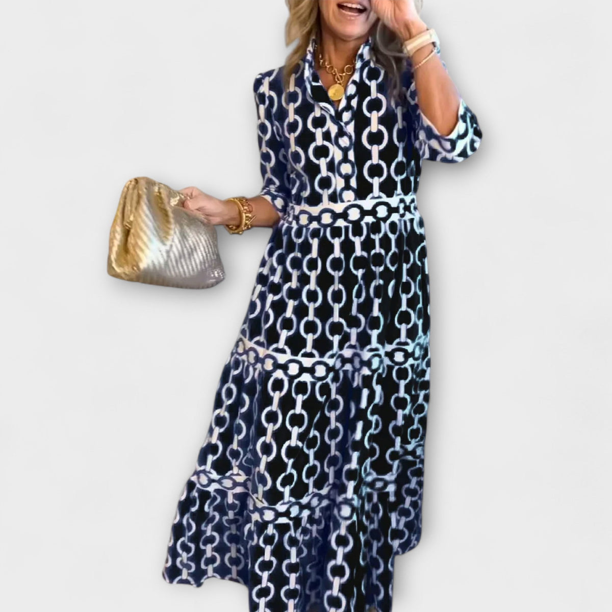 Juliette | Robe Midi À Imprimé Chaînes Chic Et Tendance