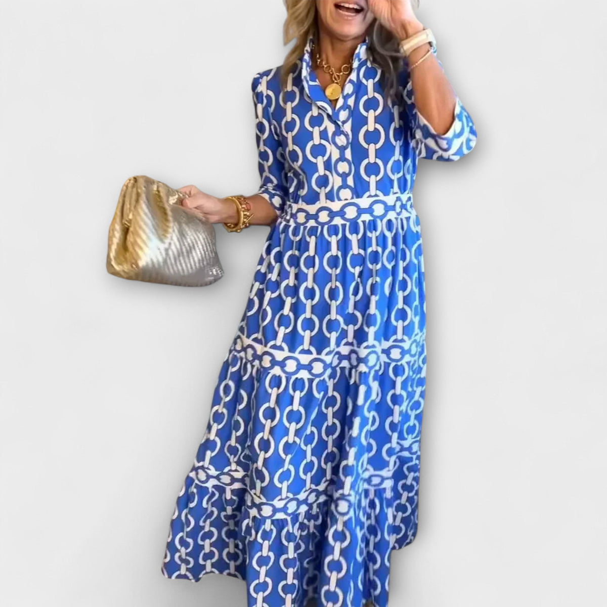 Juliette | Robe Midi À Imprimé Chaînes Chic Et Tendance