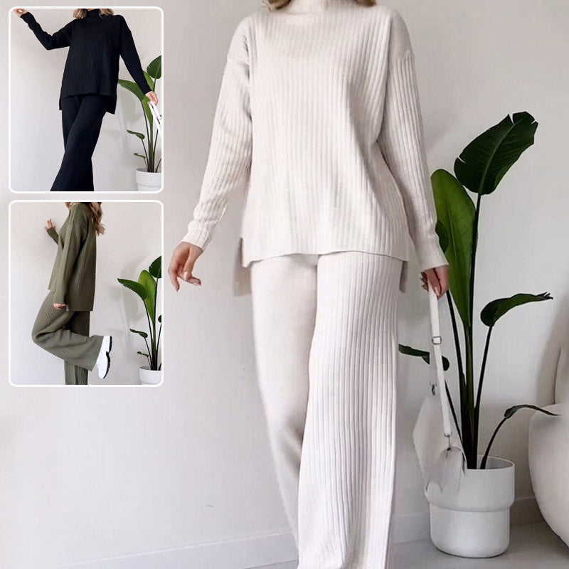 Ensemble décontracté | Haut Tricoté Col Roulé &amp; Pantalon Droit