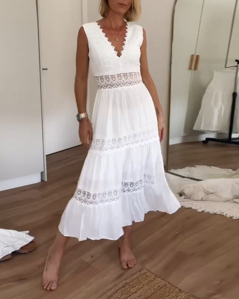 Shania | Robe Longue En Dentelle Avec Décolleté En V