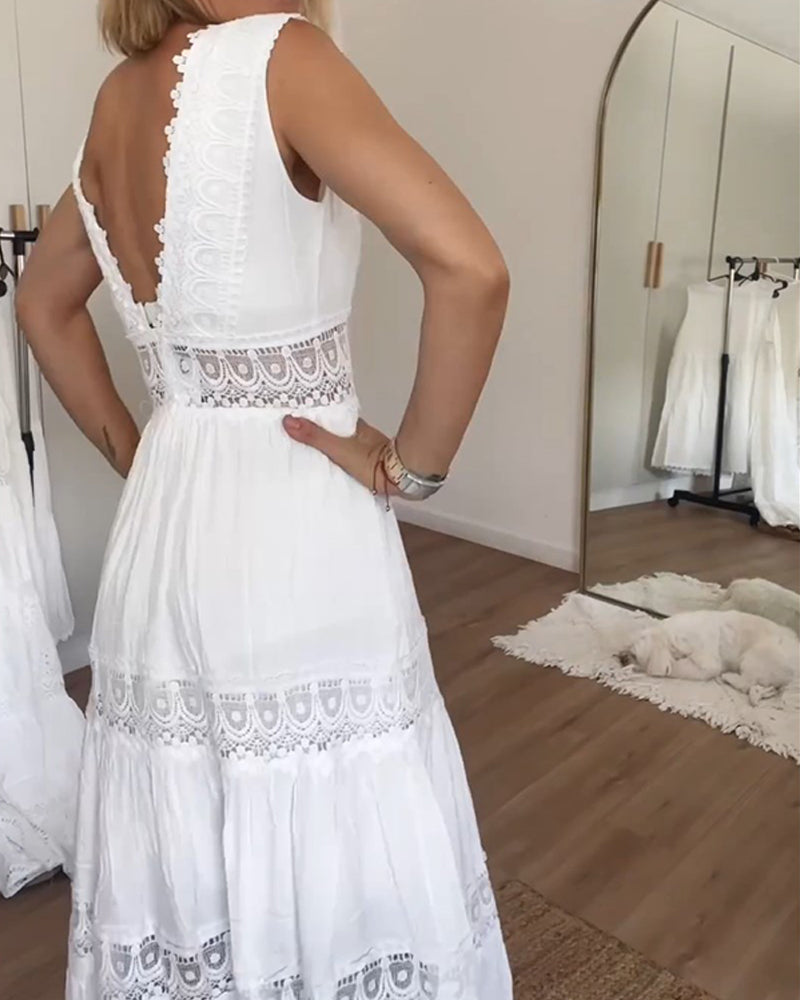 Shania | Robe Longue En Dentelle Avec Décolleté En V