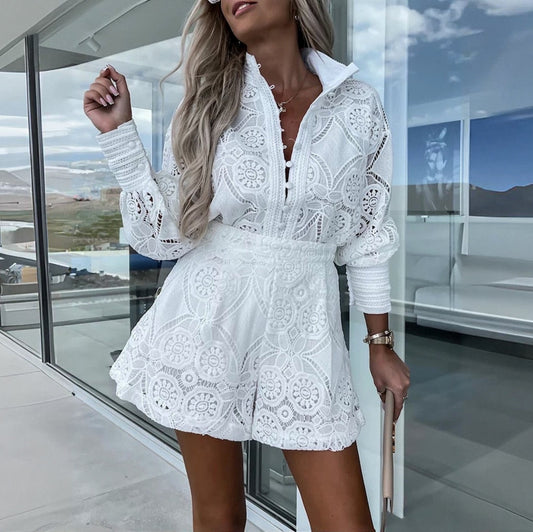 Margaret | Ensemble En Dentelle Avec Blouse Et Short