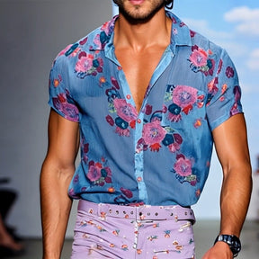 Lance | Chemise Florale Vintage à Manches Courtes pour Homme