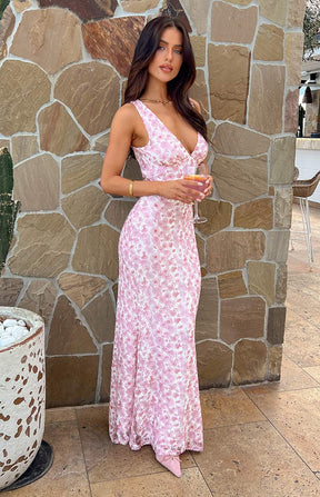 Selina | Robe Longue en Dentelle Rose Élégante
