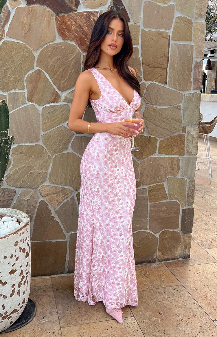 Selina | Robe Longue en Dentelle Rose Élégante