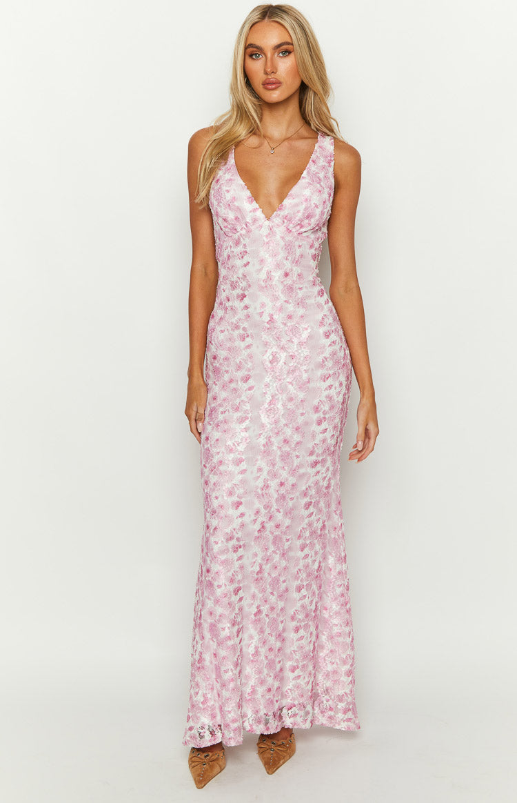 Selina | Robe Longue en Dentelle Rose Élégante