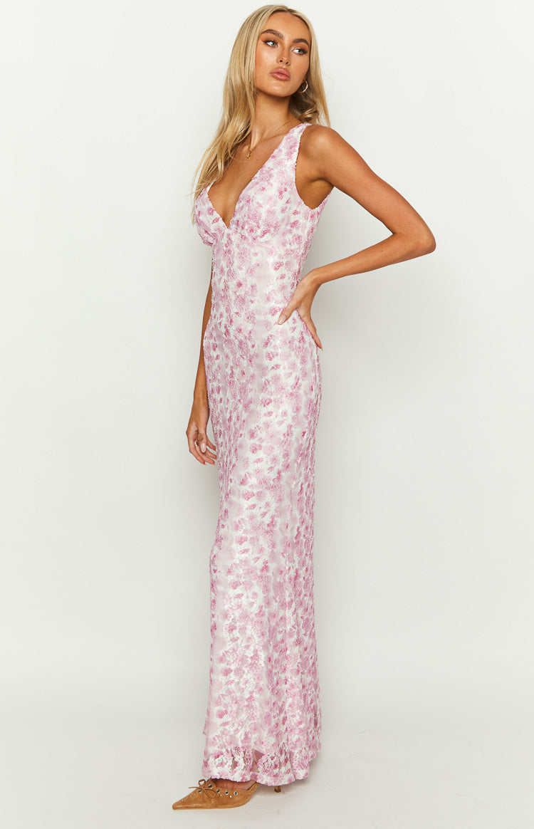 Selina | Robe Longue en Dentelle Rose Élégante
