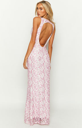 Selina | Robe Longue en Dentelle Rose Élégante