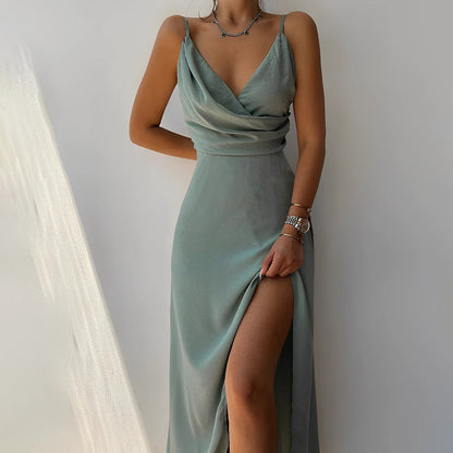 Liora | Robe Midi Élégante À Bretelles Et Décolleté En V