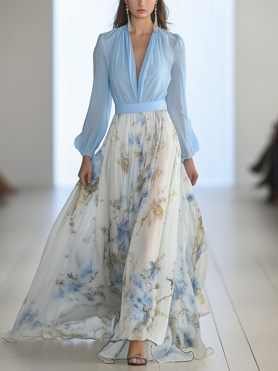 Elaria | Robe Longue À Imprimé Floral Et Décolleté En V
