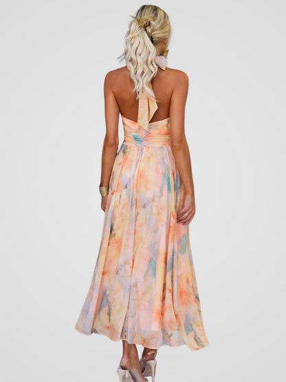Marisse | Robe Évasée En Chiffon À Imprimé Aquarelle Et Col Halter