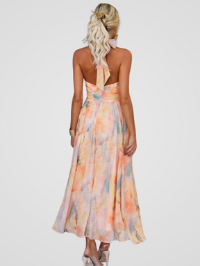 Marisse | Robe Évasée En Chiffon À Imprimé Aquarelle Et Col Halter