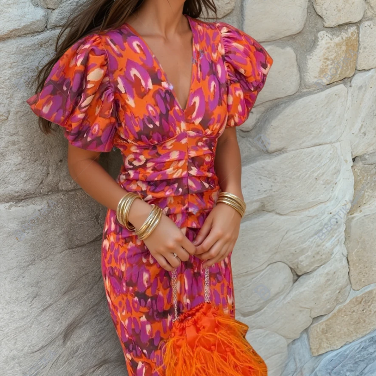 Thaïs | Robe De Fête Vive Et Féminine Avec Détails Spectaculaires