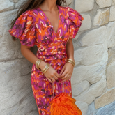 Thaïs | Robe De Fête Vive Et Féminine Avec Détails Spectaculaires