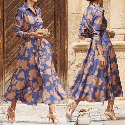 Iris | Robe Midi Élégante À Manches Longues Et Taille Ceinturée