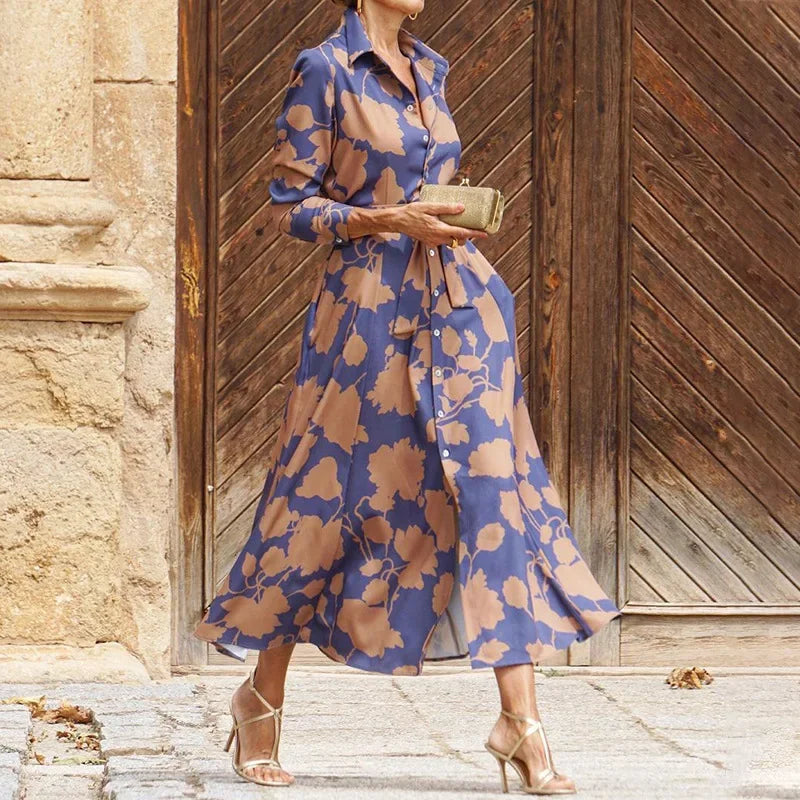 Isaline | Robe Fleurie Élégante À Col Tailleur