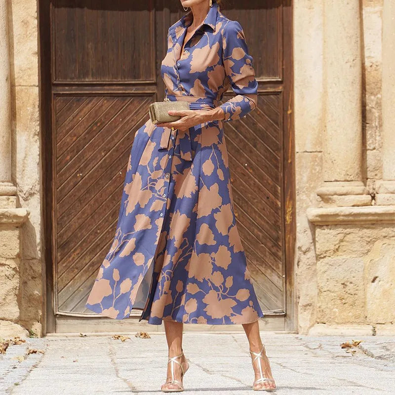Iris | Robe Midi Élégante À Manches Longues Et Taille Ceinturée
