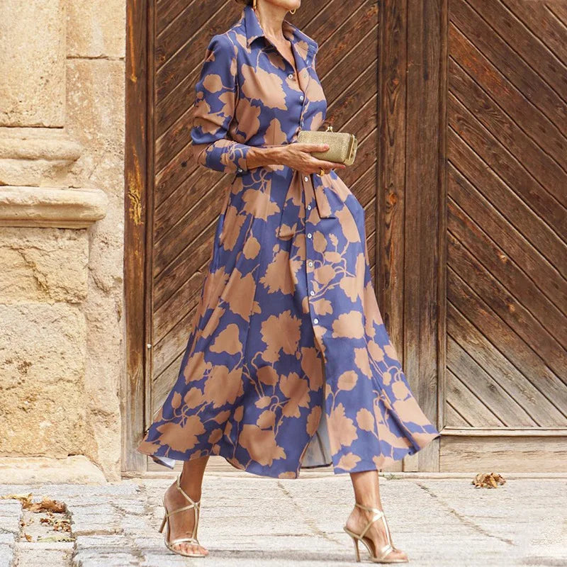 Iris | Robe Midi Élégante À Manches Longues Et Taille Ceinturée