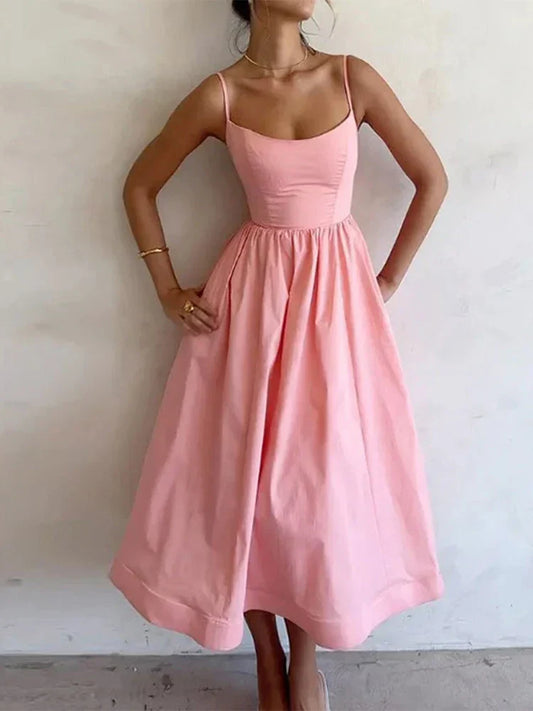 Melina | Robe Midi À Bretelles Et Encolure Ronde