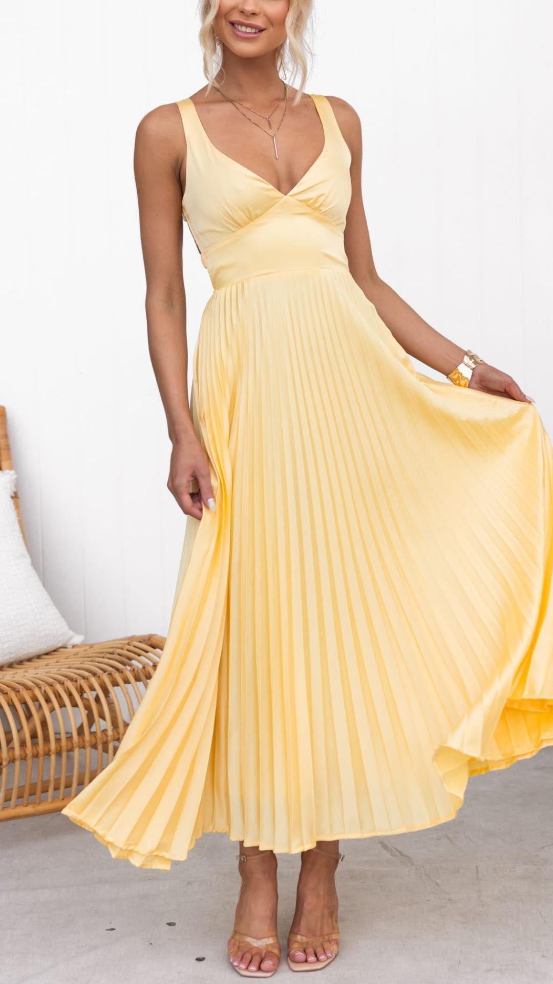 Narda | Robe Longue Plissée à Décolleté en V
