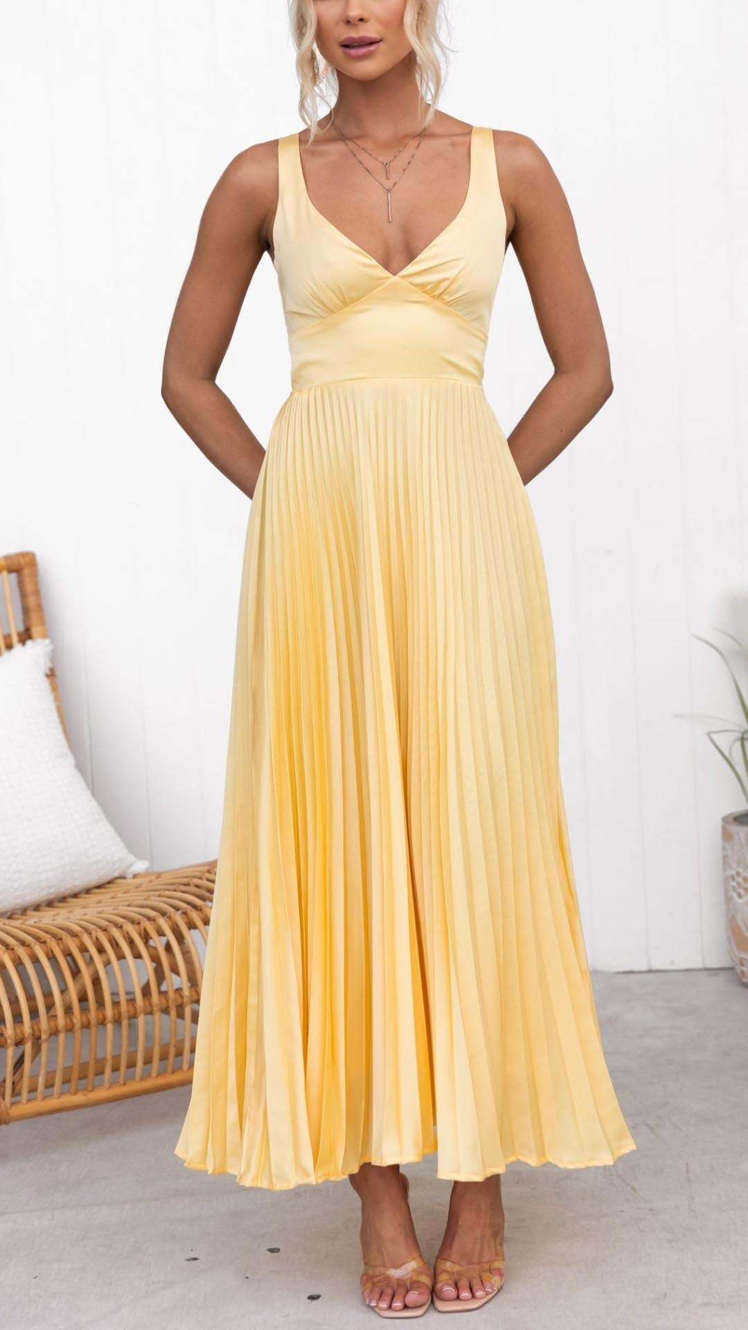 Narda | Robe Longue Plissée à Décolleté en V