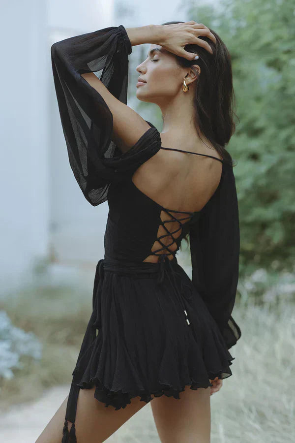 Racquel | Robe Courte Élégante À Manches Bouffantes