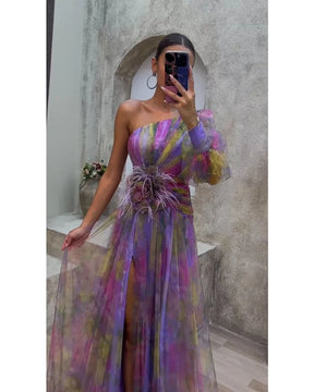 Aureline | Robe Midi Satinée À Une Manche Et Décolleté En V