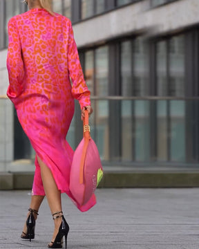 Vilma | Robe Midi Imprimé Léopard Avec Manches Longues Et Fente