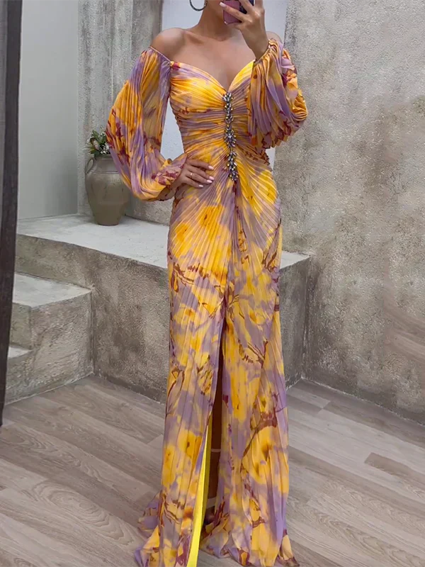 Isalda | Robe Longue Élégante À Décolleté En V Et Finition Satinée