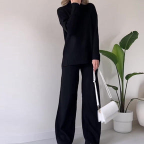 Ensemble décontracté | Haut Tricoté Col Roulé &amp; Pantalon Droit