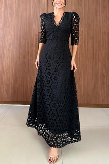 Ofelia | Robe Longue En Dentelle Avec Manches Bouffantes