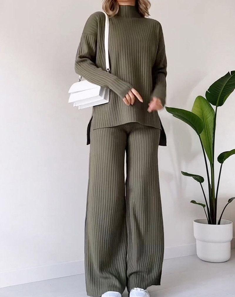 Ensemble décontracté | Haut Tricoté Col Roulé &amp; Pantalon Droit