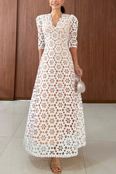 Ofelia | Robe Longue En Dentelle Avec Manches Bouffantes