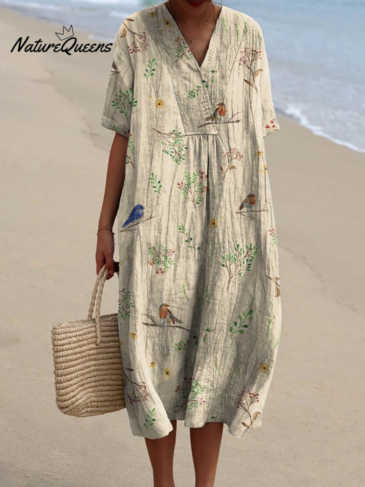 Andrea | Robe D'Été En Coton À Motif Oiseaux Et Branches