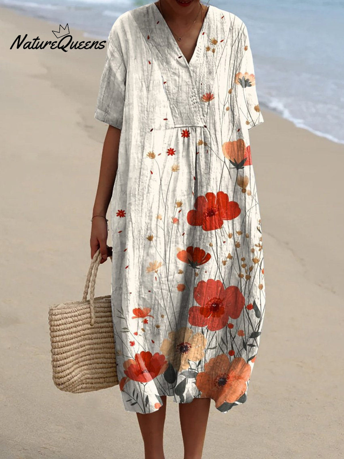 Bini | Robe En Coton Avec Imprimé Coquelicots Aquarelle