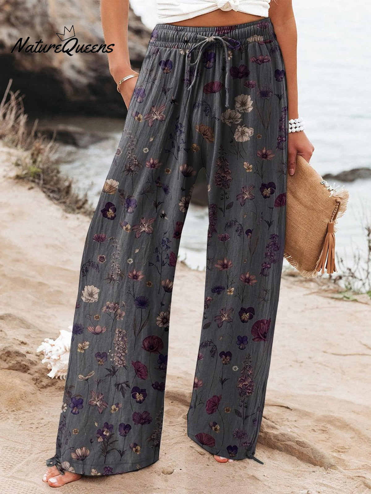 Barbara | Pantalon Fleuri En Coton Lin Naturel